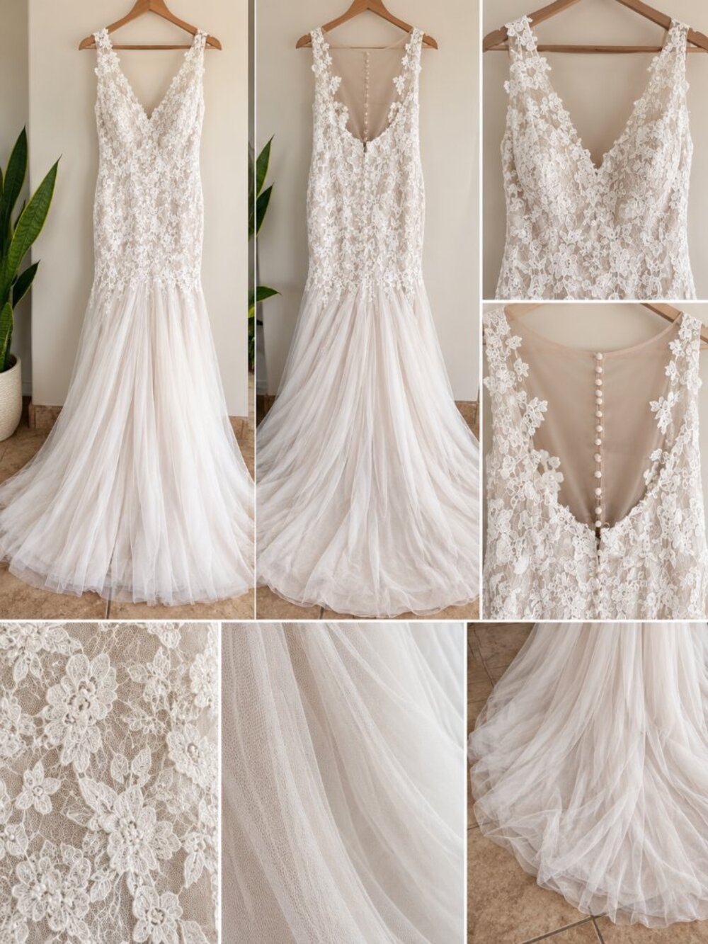 Galina Signature SWG723 Ivory Champagne Lace Wedding Dress Size 12